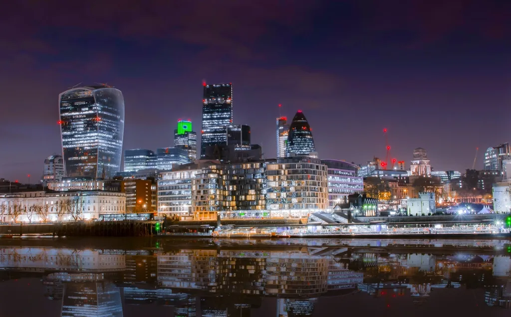 London city skyline illuminated at night